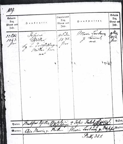 Ebingen Family Register, entry B IV 409, left side