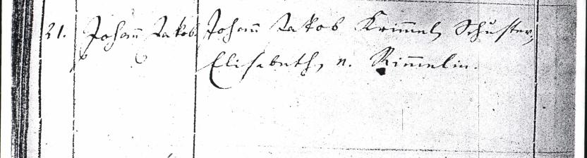 Ebingen Baptismal Register, year 1819, entry 21, left size