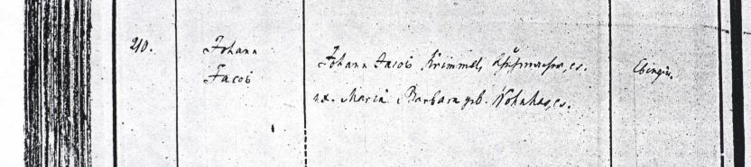 Ebingen Baptismal Register, year 1846, entry 210, left size