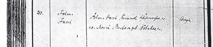Ebingen Baptismal Register, year 1846, entry 210, left size