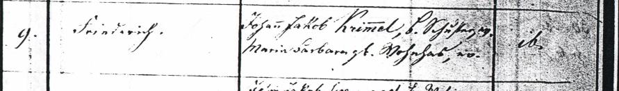 Ebingen Baptismal Register, year 1859, entry 9, left side