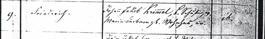 Ebingen Baptismal Register, year 1859, entry 9, left side